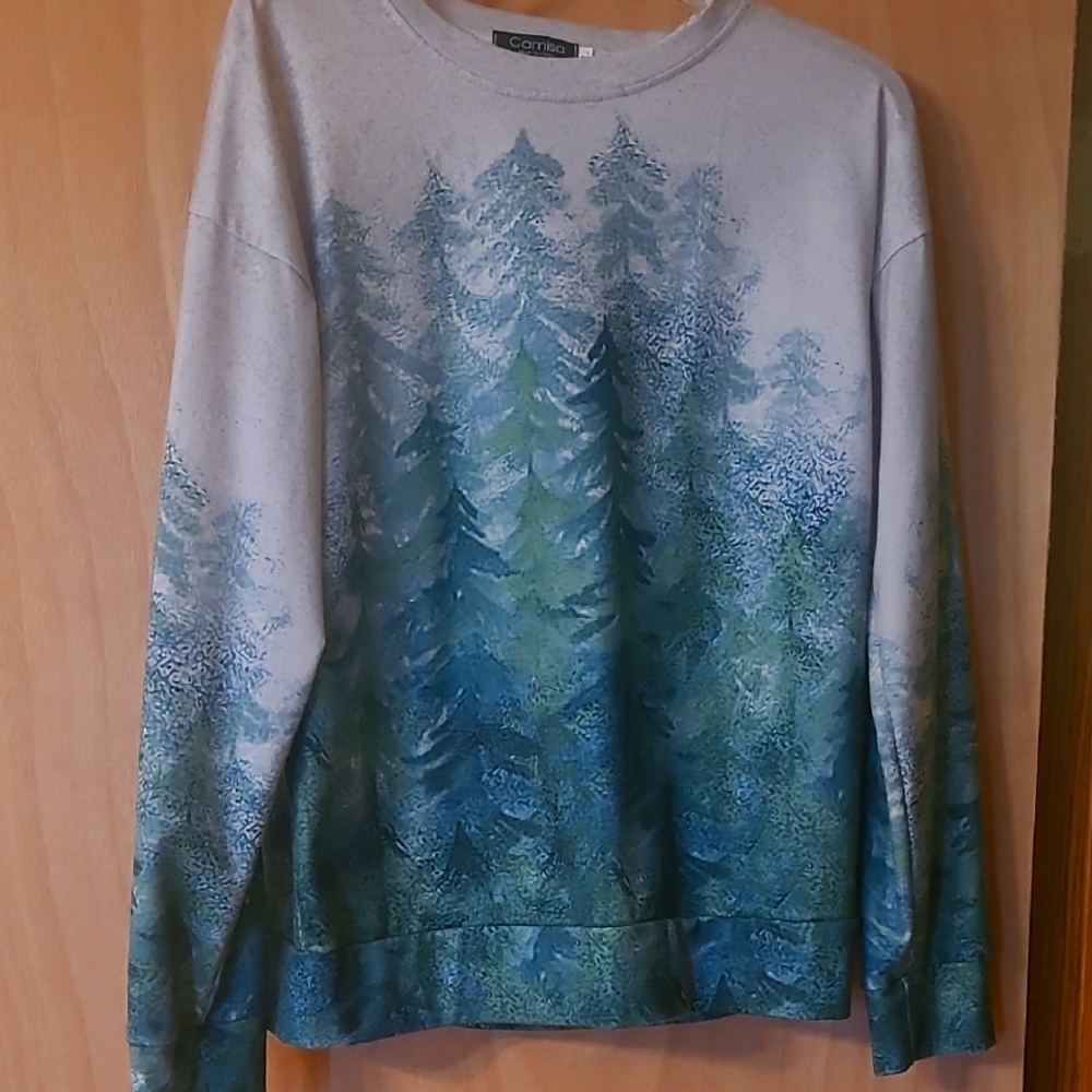 Forest Print Sweater - Blue and Green